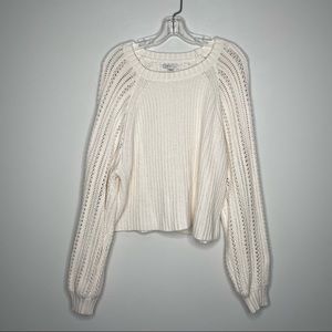 AMERICAN EAGLE CROPPED CHUNKY OPEN KNIT LONG SLEEVE COTTON SWEATER WHITE CREAM